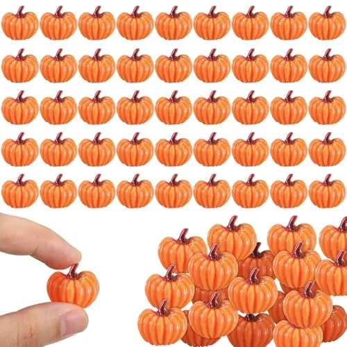 60 Piece Fall Pumpkin Mini Flatback Resin Charms Autumn, Orange