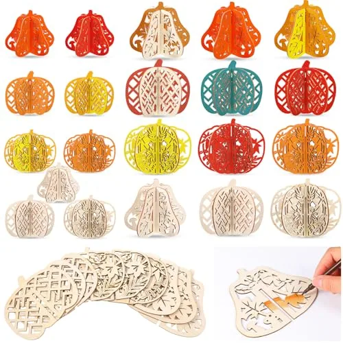 72 Piece DIY 3D Fall Pumpkin Wood Crafts to Paint Unfinished