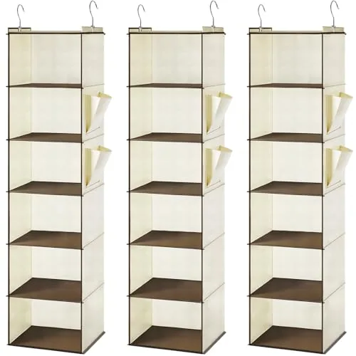 Folding 6 Tier Shelf Hanging Closet Organizer Hanging Shelves, Beige