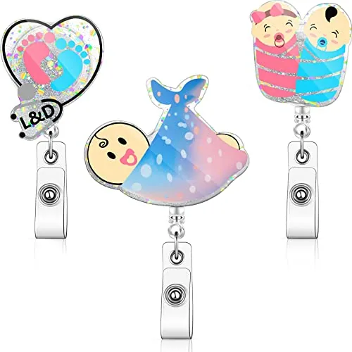 3 Piece Labor and Delivery Badge Reel, Blue