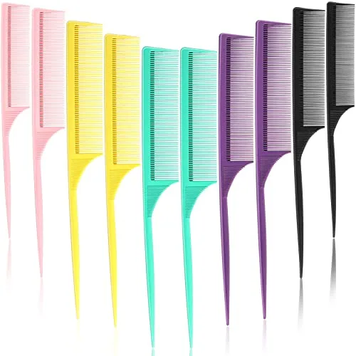 10 Piece Rat Tail Comb Set, Multicolour