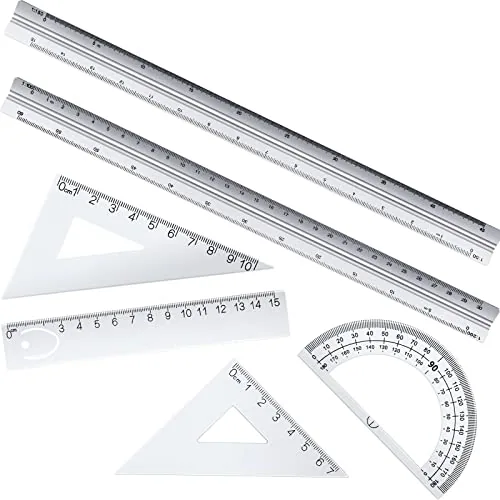 6 Piece Triangular Ruler Set 12 Inch Engineering Scale Aluminum, Silver