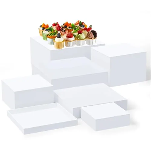 7 Piece Large Buffet Risers Set 6" to 12" Acrylic Display Box, White