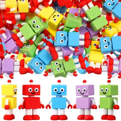 100 Piece Mini Robot Figures 1.57 Inch Miniature Robot Statues, Multicolour