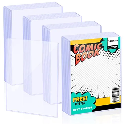40 Piece Clear Comic Magazine Sleeves Holder, Silver