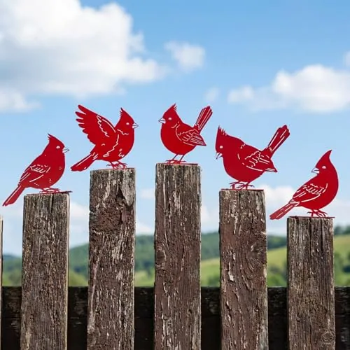 5 Piece Red Cardinal Birds Silhouettes Decoration