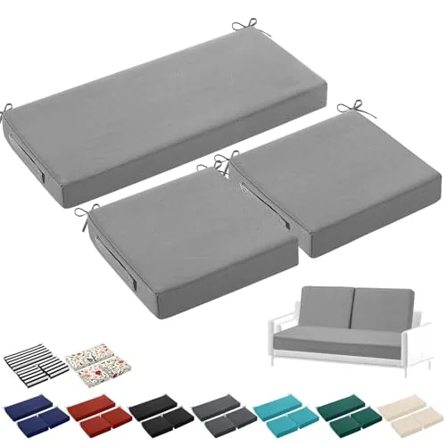 3 Piece Outdoor Chair Cushions Set 44 x 19 Inch Loveseat, Grey