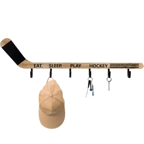 Hockey Stick Coat Rack Mounted Hockey Lover Gifts, Brown