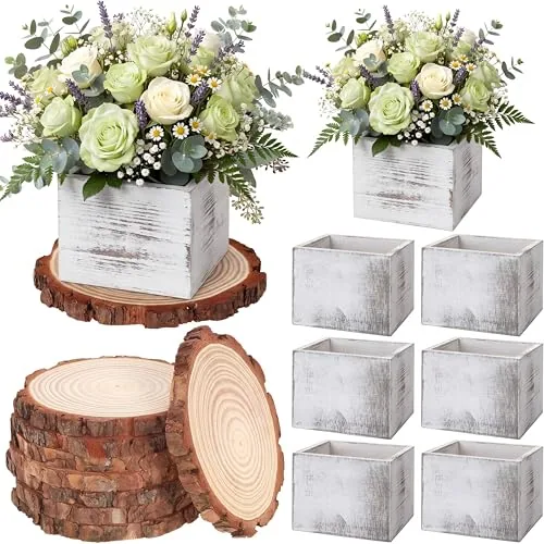 16 Piece Wedding Centerpieces Decor Set 8 x 4-inch Rustic Wood, White