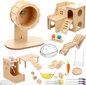 23 Piece Hamster Cage Accessories Wood Platform Hideout House, Natural, from our kitchen & dining range