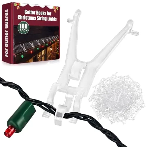 100 Piece Christmas Light Hangers Gutter Hooks, Clear
