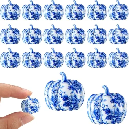 60 Piece Fall Blue White Pumpkins Mini Flatback Chinoiserie