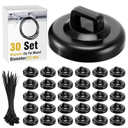 Magnetic Zip Tie Mount and Nylon Cable Ties, Black
