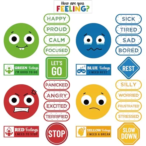29 Piece Social Emotional Learning Magnets Set Mood Feelings, Green