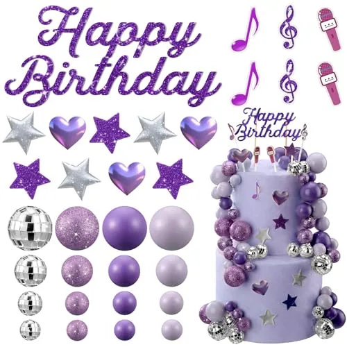 76 Piece Kpop Cake Topper Birthday Decoration, Purple