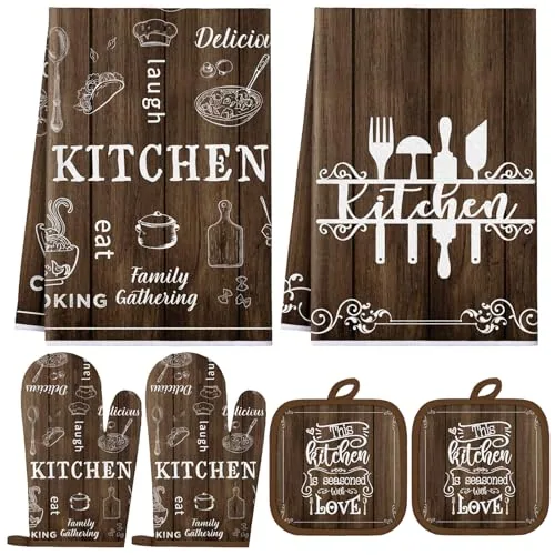 6 Kitchen Towels Sets Kitchen Decor Accessories Set, Brown