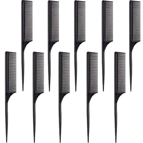 10 Piece Rat Tail Comb Set, Black