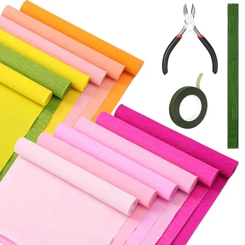 65 Piece Crepe Paper Flower DIY Kits 12 Rolls 10 x 98 Inch Crepe