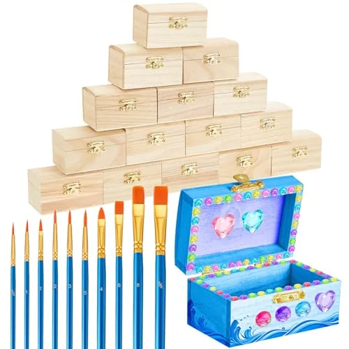15 Piece Small Wooden Boxes, Brown