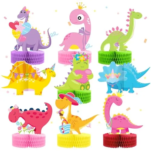 9 Piece Girls Dinosaur Birthday Decorations Pink Dinosaur Party
