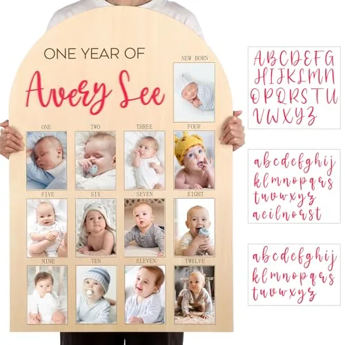 33 x 22 Inch My First Year Photo Board 12 Monthly Picture, Pink