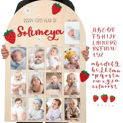 33 x 22 Inch My First Year Photo Board 12 Monthly Picture, Pink
