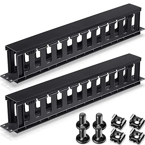 4 Piece 1U Rack Cable Management Sleeves Horizontal Mount Cable, Black