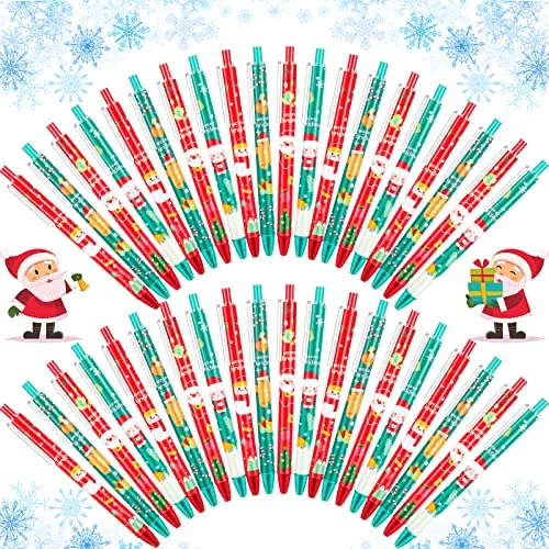 48 Piece Christmas Pens Bulk Cute Red Green Merry Christmas, Multicolour