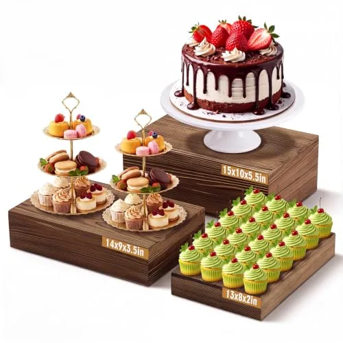 Extra Large Wood Buffet Risers Display Stands, Brown