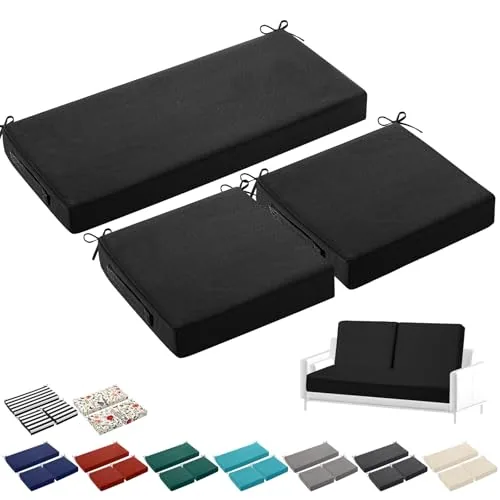 3 Piece Outdoor Chair Cushions Set 44 x 19 Inch Loveseat, Black