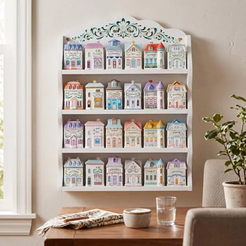 Vintage Spice Jar Wooden Rack, White