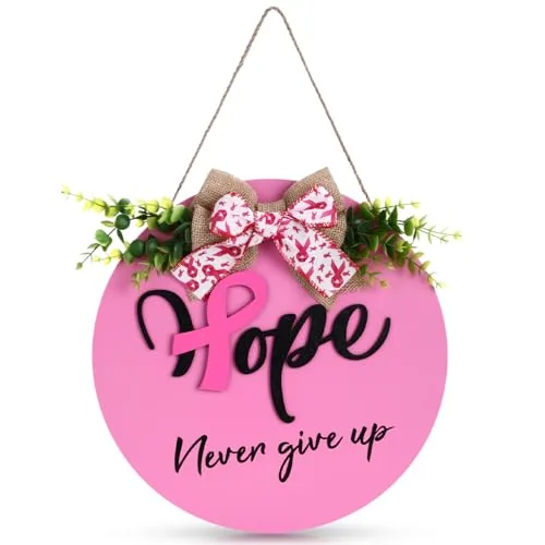 Pink Ribbon Breast Cancer Style Door Sign Wreath Decor