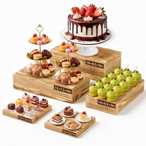 5 Piece 16 in Buffet Display Risers Set, Wood