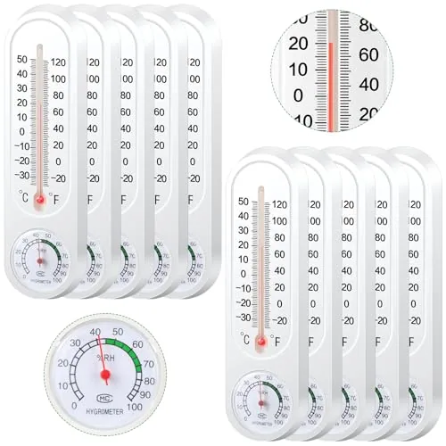 10 Piece Indoor Outdoor Wall Thermometer Humidity Meter Vertical, White