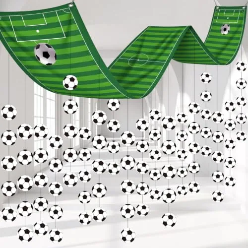 Soccer Party Decorations Sports Balls Hanging Banner, Green