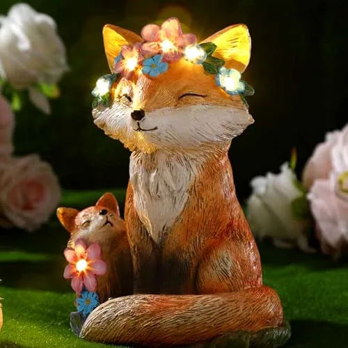 Mom and Baby Fox Gift Statue, Multicolour