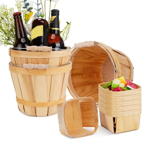 9 Piece Wooden Gift Basket Set, Natural