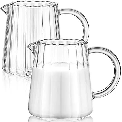 2 Piece Glass Pitcher Milk Frothing Creamer, Clear