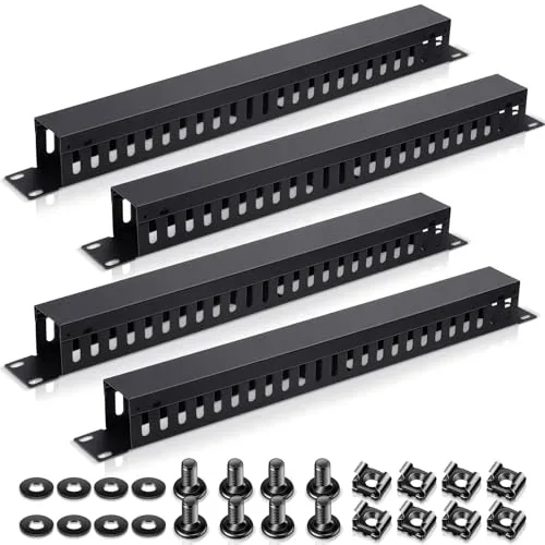ak 1U 19'' Cable Manager 24 Slot Horizontal Rack Mount, Black