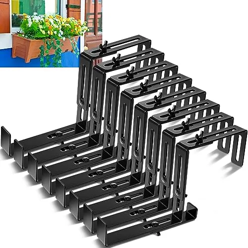 8 Piece Adjustable Window Boxes Brackets Planter Box Bracket, Black