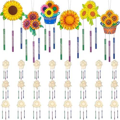 30 Piece Wind Chime Kit Make Your Own Sunflower Windchimes, Wood