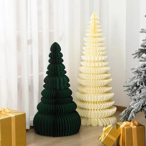 2 Piece Folding Large Paper Christmas Tree Decorations Cut Paper, Green