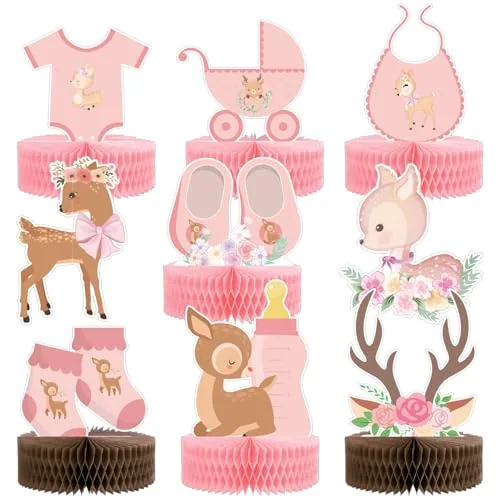 9 Piece Pink Deer Baby Shower Decoration