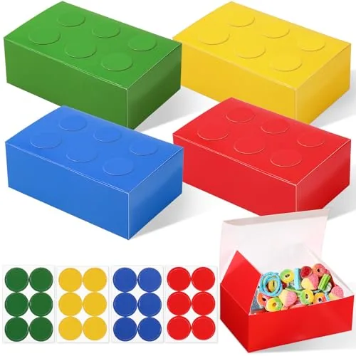 24 Piece Building Block Party Favor Boxes 4 Color DIY Brick Theme