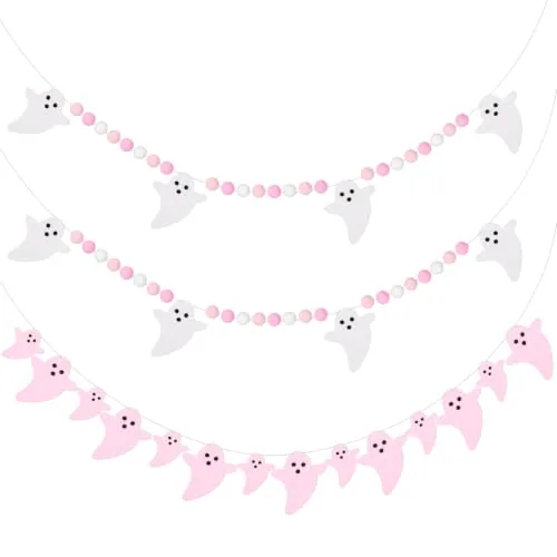 6 ft Pink Ghost Garland Felt Pink Halloween Decor