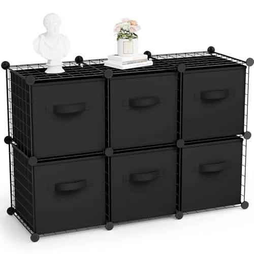 Folding 6 Cube Storage Organizer, Black