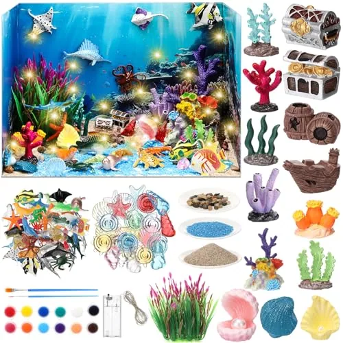 62 Piece Diorama Kit Diorama Supplies Include Animals Figures, Multicolour