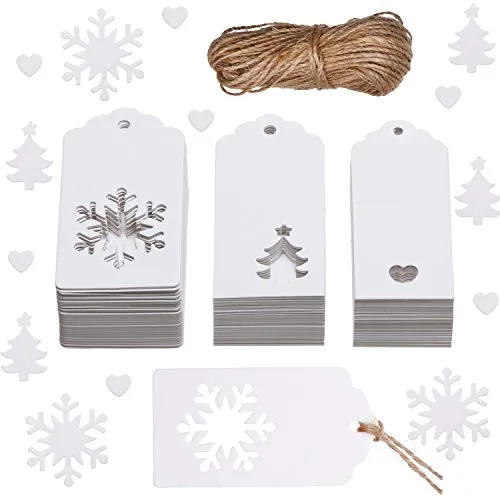 150 Piece Christmas Snowflake Gift Tags Kraft Paper Labels, White