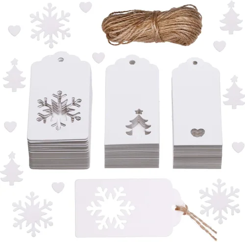 150 Piece Christmas Snowflake Gift Tags Kraft Paper Labels, White