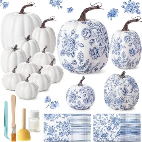 Fall Pumpkin Craft DIY Kit Large Blue White Chinoiserie